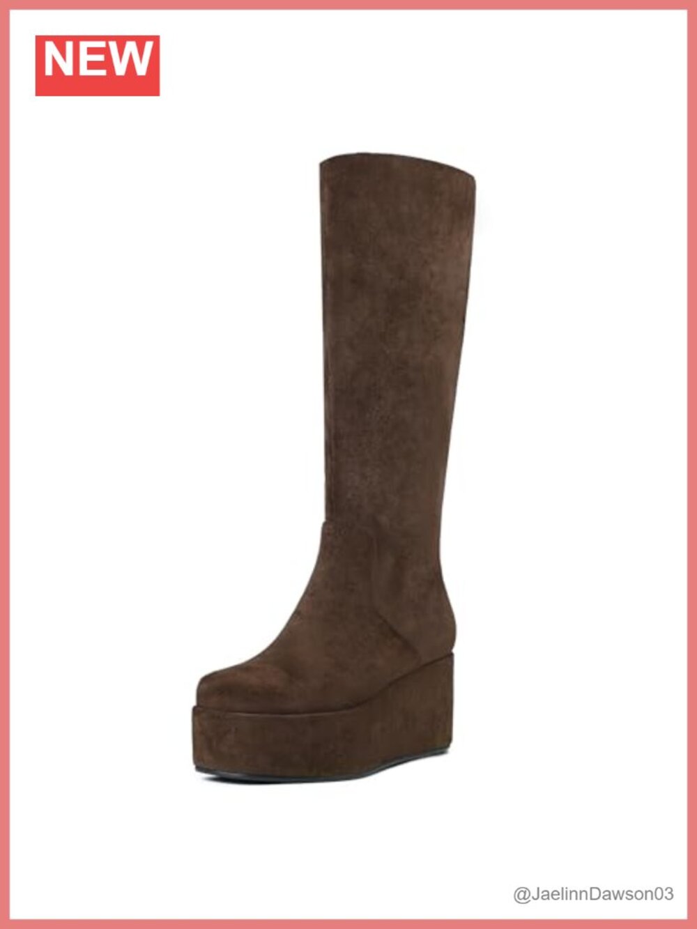 Platform Knee High Boots Faux Suede Square Toe Wedge Heel Side Zipper Women